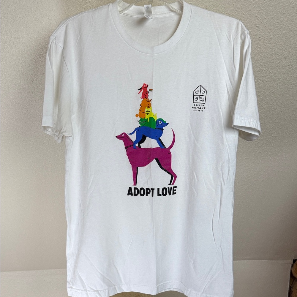 OREGON HUMANE SOCIETY ‘Next Level’ White Tee with Animal Graphic ‘Adopt Love’